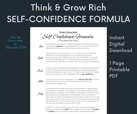 Self Confidence Formula Printable Think And Grow Rich Pdf Etsy