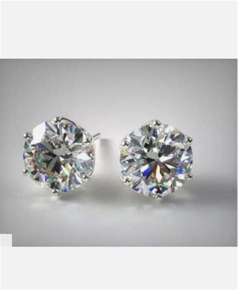 Real Moissanite Ct Round Cut Six Prong Stud Earrings K White Gold