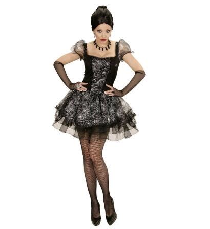 Karneval Halloween Damen Kostüm Spinne schwarz silber