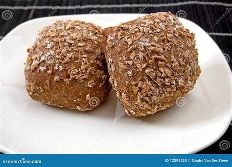 Two Healthy Buns On Plate Stock Photo Image Of Cereals