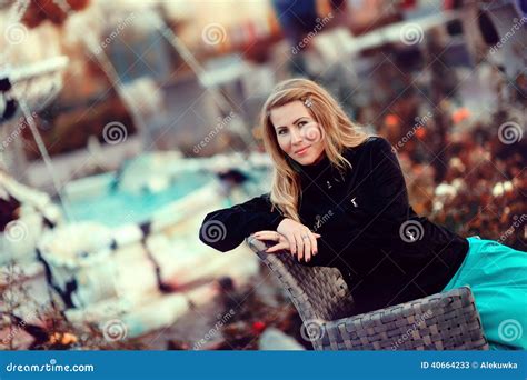 Blonde Girl And Fountain Stock Image Image Of Attractive 40664233