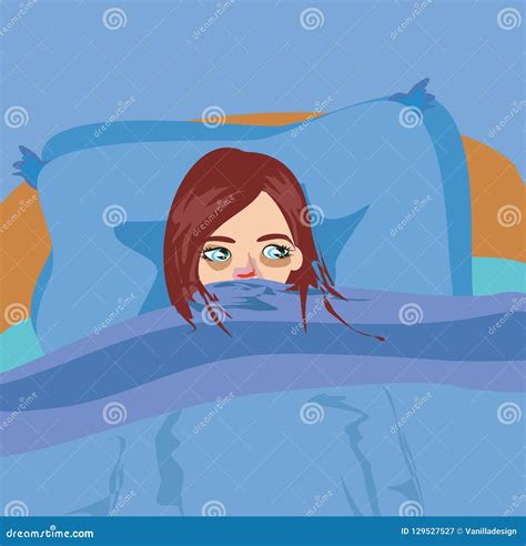 Sick Girl Lying In Bed Stock Vector Illustration Of Vector 129527527