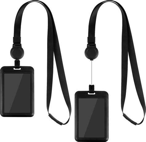 Cluis Pack Badge Holders With Lanyard Id Card Holder Vertical Black