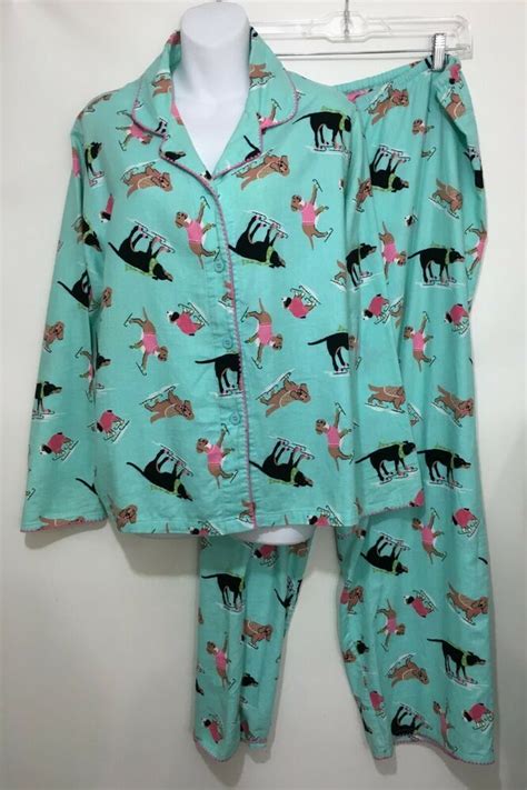 Cozy Flannel Pajama Set With Mint Green Skating Dogs