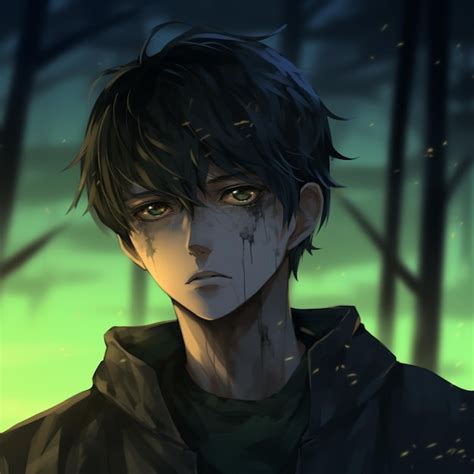 Premium Photo Anime Boy With Green Eyes And Black Hair In A Forest