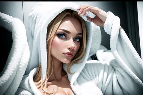 Premium Photo Sexy Blonde In White Bathrobe