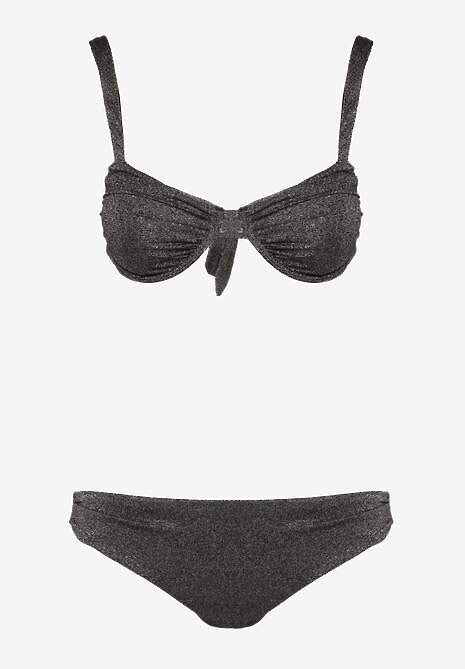 Czarne Bikini Dwuczęściowe Biustonosz z Wiązaniem na Plecach Majtki Typu Figi Tiamarla Renee