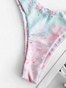 OFF ZAFUL Tie Back Marble Print High Cut Bikini Swimsuit In PIG PINK ZAFUL