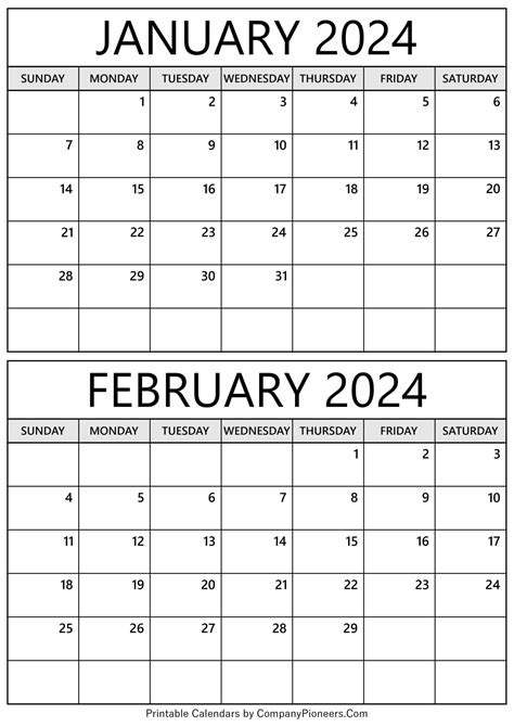 January Feb 2024 Calendar Printable - Sydel Isabelle