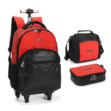 Mochila Escolar Rodinha Lancheira Estojo 100 Lápis Hot Wheels Meninos Lika Bijuterias