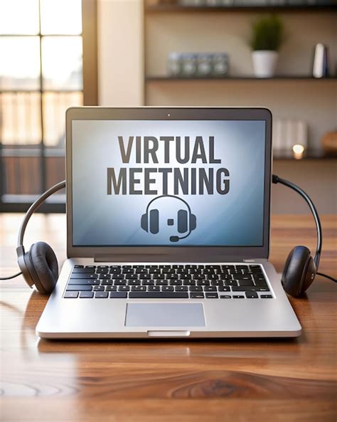 Virtual Meetings Concept Headset And Laptop In Clean Layout With Copy