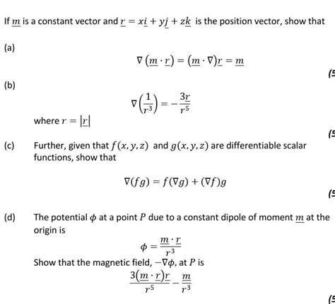 Solved If M Is A Constant Vector And R Xi Yj Zk Is The Chegg