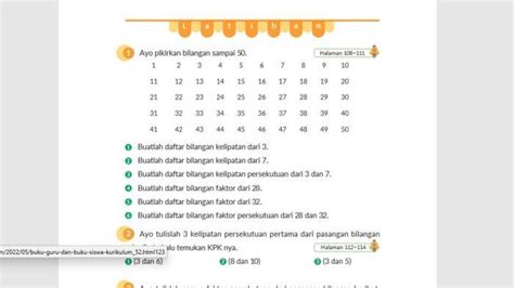 Kunci Jawaban Matematika Kurikulum Merdeka Kelas 5 Halaman 123 Kelipatan Dan Faktor