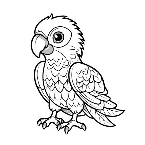 Карикатурная птица попугай для раскраски черно-белая раскраска для ...