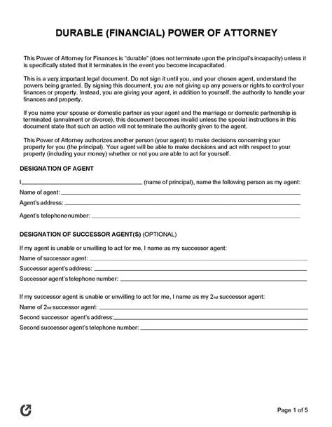 Free Printable Durable Power Of Attorney Forms Online - Printable Forms ...