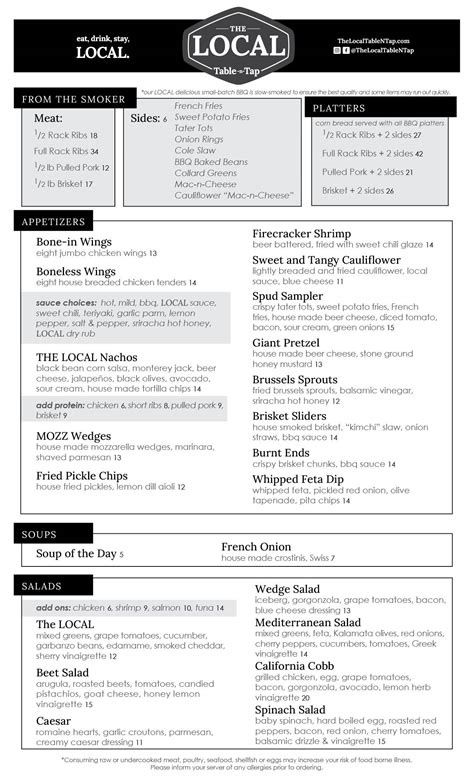 MENU | The Local Tap n Table Restaurant