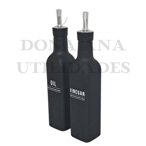 Porta Azeite Galheteiro Vinagre C Dosador Inox Vidro Preto Azeiteiro