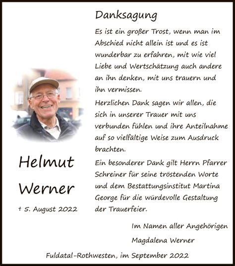 Traueranzeigen Von Helmut Werner Trauer HNA De