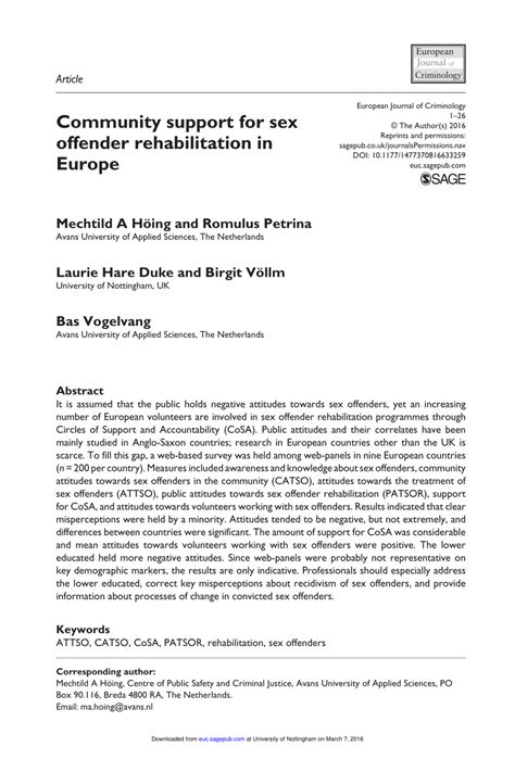 PDF Community Support For Sex Offender Rehabilitation In Europe