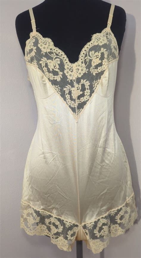 Vintage Teddy Lingerie Romper Heart Shape Vanity Fair Nylon Lace Sz 36 Beige Etsy