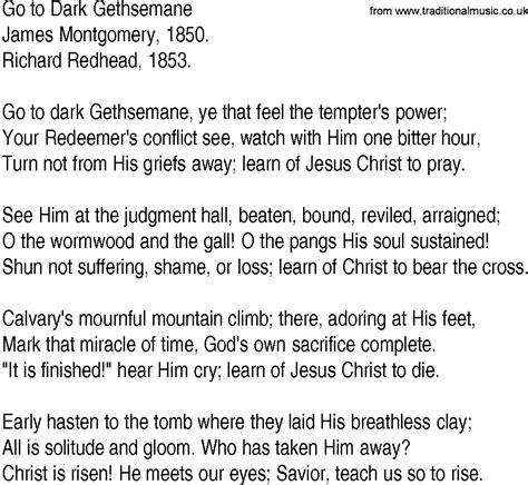 Hymn And Gospel Song Lyrics For Go To Dark Gethsemane By James Montgomery