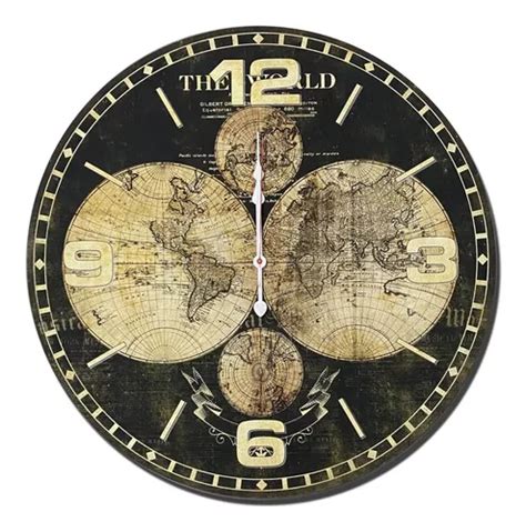 Reloj De Pared Decorativo Mapa Mundi Vintage N Meros Normale