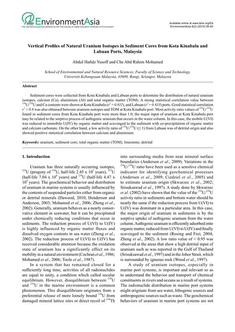 (PDF) Vertical Profiles of Natural Uranium Isotopes in Sediment Cores ...