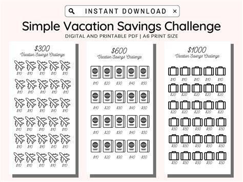 Vacation Savings Challenge Printable Savings Tracker For Your Next Holiday Vacation Fund