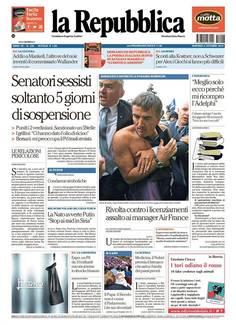 Le Prime Pagine Dei Quotidiani Che Sono In Edicola Oggi 6 Ottobre 2015