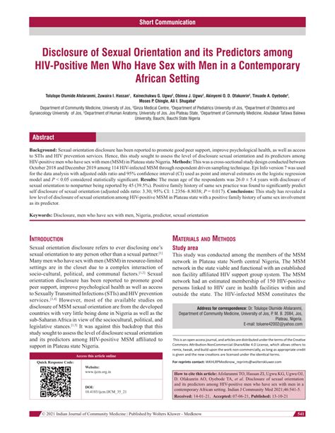 Pdf Disclosure Of Sexual Orientation And Its Predictors Among Hiv