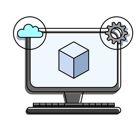 virtual machine vm  computer screen showing cubes cloud icons