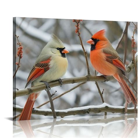 EastSmooth Canvas Print Wall Art Cardinals On The Branch Art Paintings for Wall Bird Wall Art ...