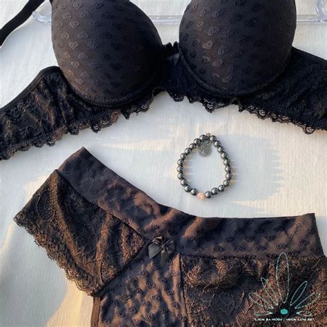 Conjunto Lingerie Heart Black White Calcinha e Sutiã Bojo Shopee
