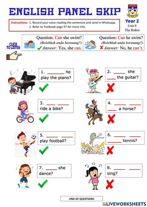 English Year 2 Unit 8 The Robot Can He She Worksheet Live Worksheets