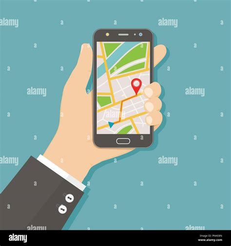 Mano sujetando el smartphone con GPS mapa de navegación en la pantalla