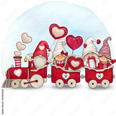 Descarga Watercolor Love Train With Gnomes Vector De Archivo Y Descubre