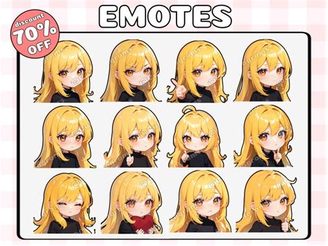 Blonde Long Hair Girl Emotes Brown Eyes Black Shirt Twitch Emotes Discord Emotes