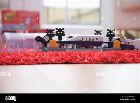 Plastic Toy Train Set In A Childrens Playroom Stock Photo Alamy