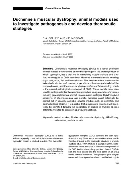 Pdf Duchennes Muscular Dystrophy Animal Models Used To Investigate