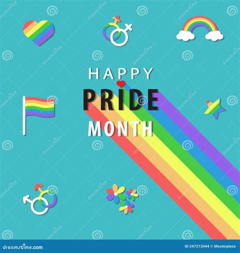 Happy Pride Month With Rainbow Vector On Blue Background Lgbtq