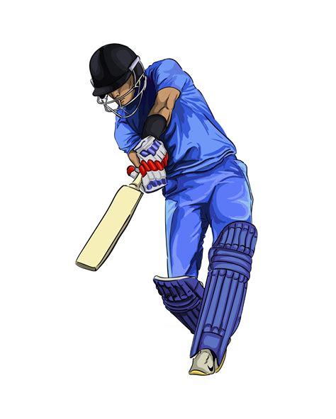 Abstract Batsman Playing Cricket From Splash Of Watercolors Colored