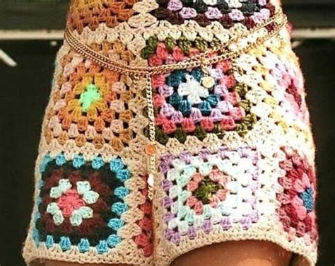 Crochet Granny Square Overalls Pattern Boho Hip Hugger Hot Pants Dungarees Pattern Bib Shorts