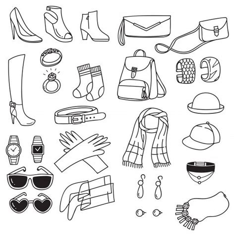 Set Of Fashion Accessories Doodle Isolated On White Background