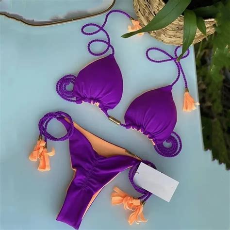 Bestway New Arrivals Hand Woven Rope Bikini Two Piece Set Multi Color Lace Up Backless Bathing