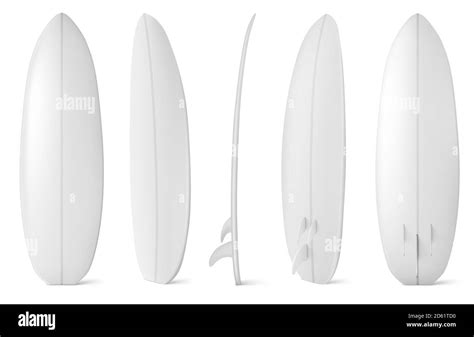 White Surfboard Front Side And Back View Vector Realistic Mockup Of