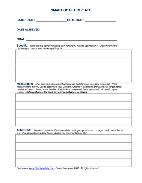 smart goals template  daily achievement