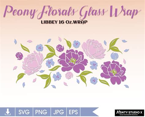 Peony Flower Can Glass Wrap Svg Peonies Floral Svg Libbey Etsy