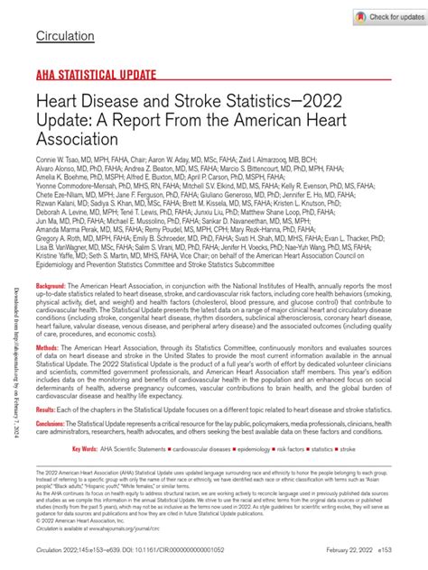 Tsao Et Al 2022 Heart Disease And Stroke Statistics 2022 Update A Report From The American Heart