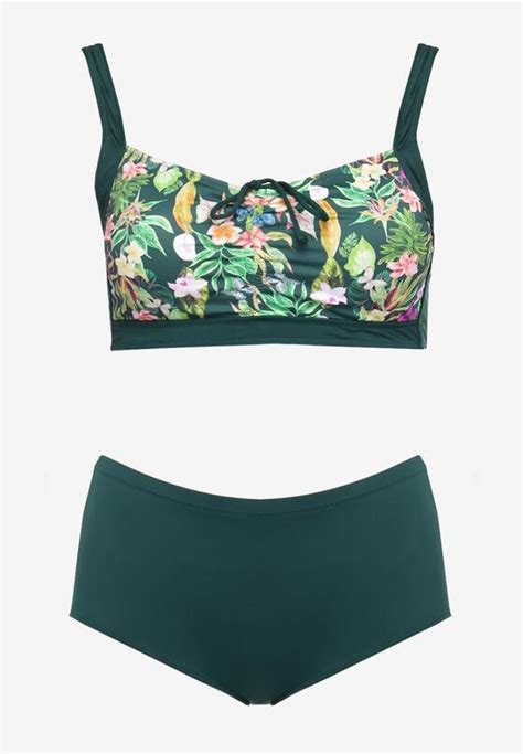 Ciemnozielone Bikini Strój Kąpielowy Dwuczęściowy Top i Figi Landvira Born2be