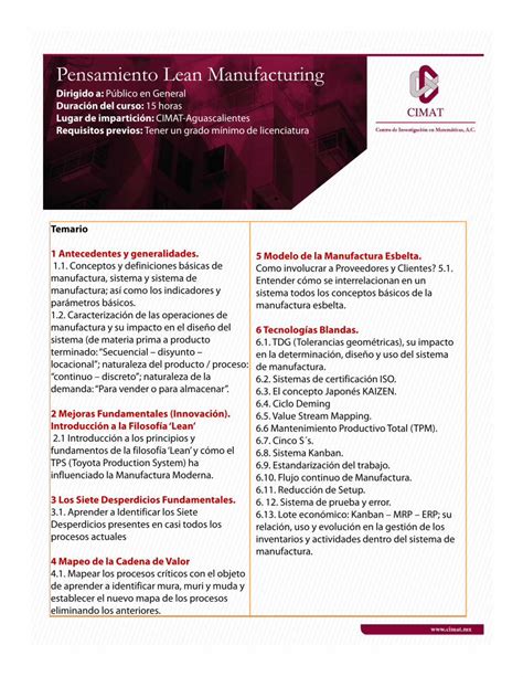 PDF Pensamiento Lean Manufacturing cimat mx Caracterización de